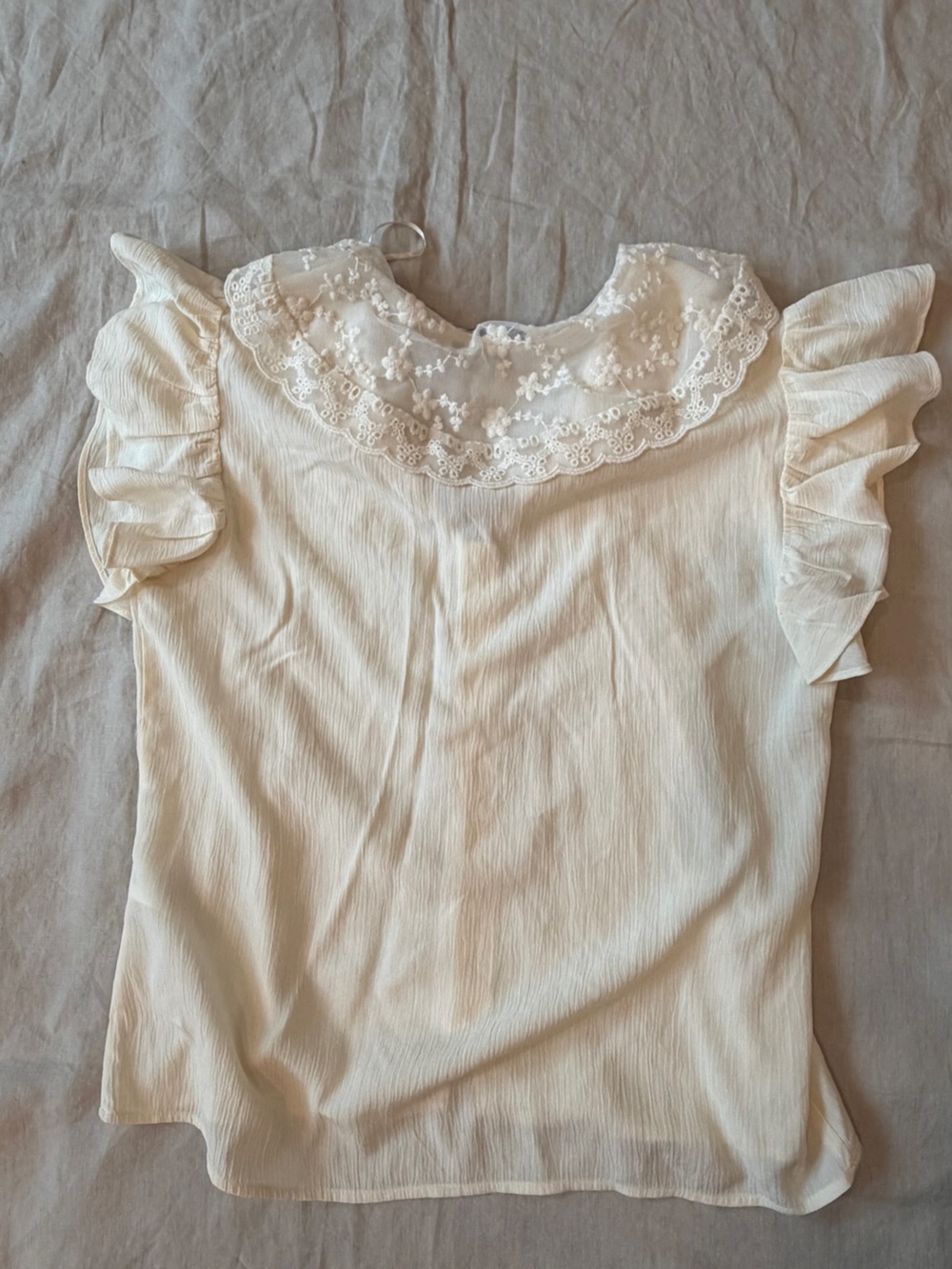Zara Cream Lace Collar Button-Front Blouse - Picture 12 of 12